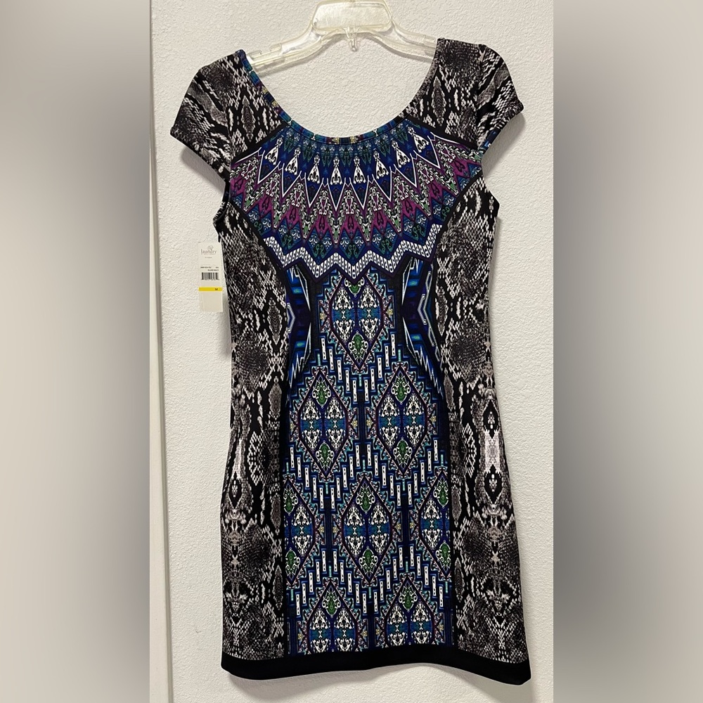 Laundry by Shelli Segal Los Angeles La Scuba Casual Cap Sleeve Round Neck Dress